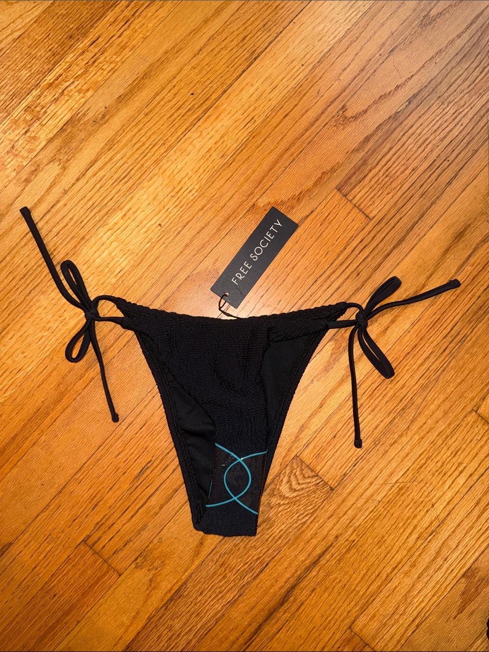 Free Society Black Tie-Side Bikini Bottom Shirred Crinkle 8 NWT